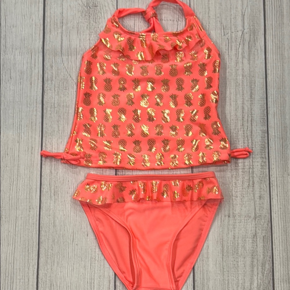 Real Love Baby Girls 2pc Coral and Gold Pineapple Swim Set - Picture 1 of 6